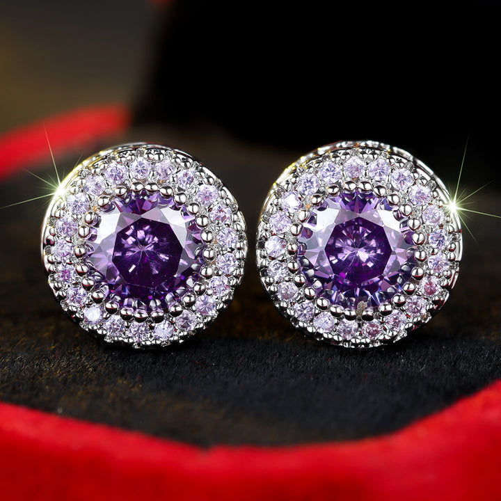 Halo Round Cut Zircon Stud Earrings