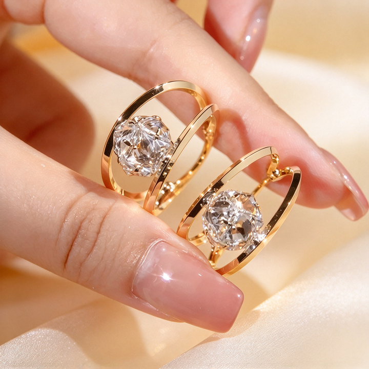 Double Hoop Zircon Ball Drop Earrings