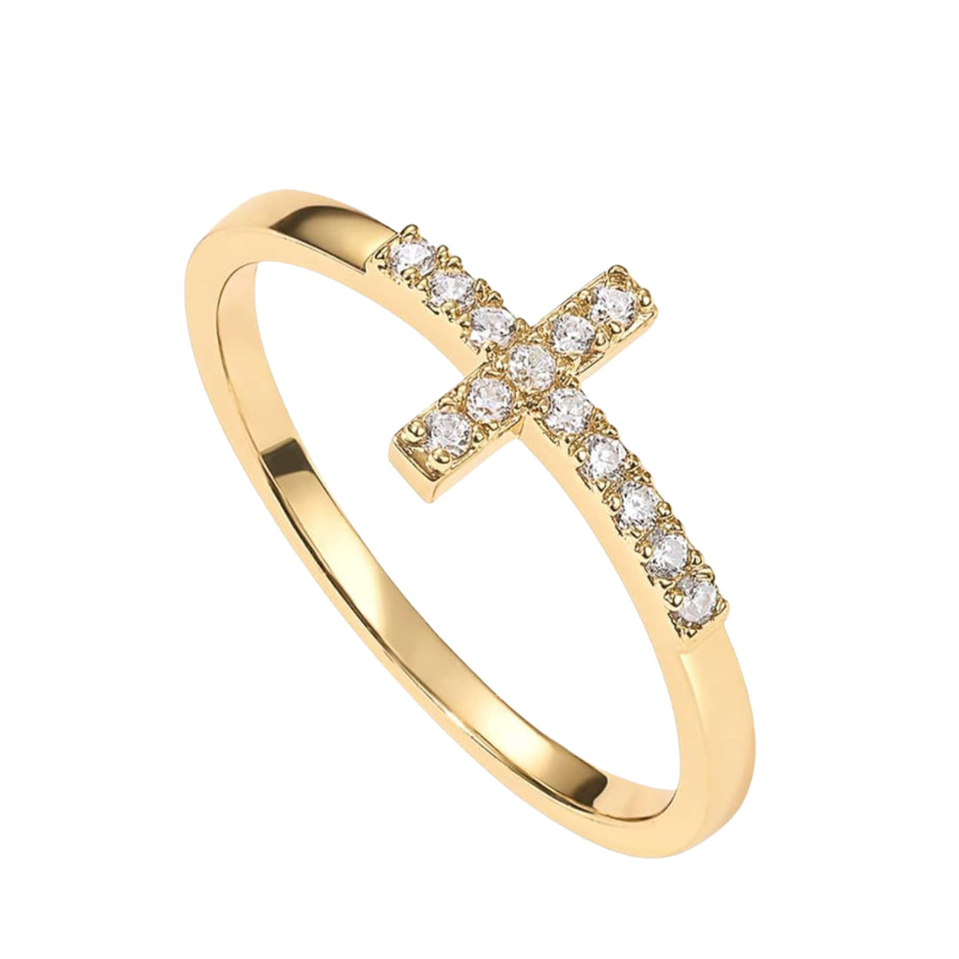 Cubic Zirconia Minimalist Cross Ring