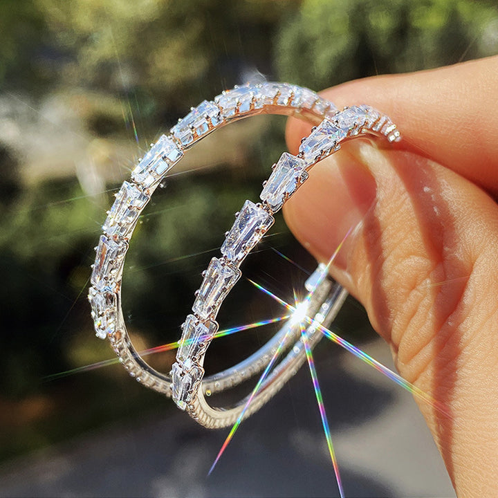 Baguette Zircon Large Hoop Earrings for Women