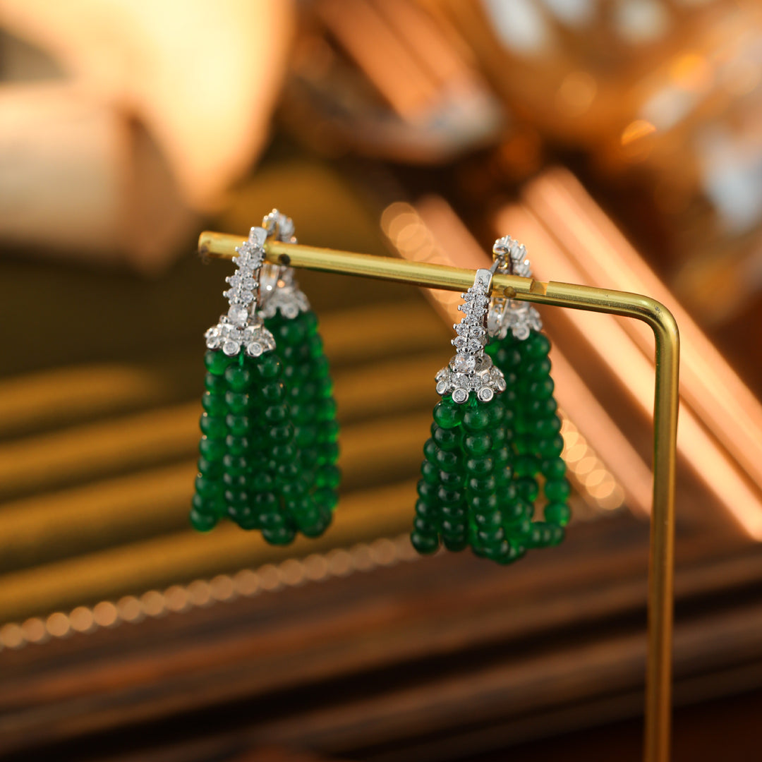 Emerald Green Beaded Drop Earrings
