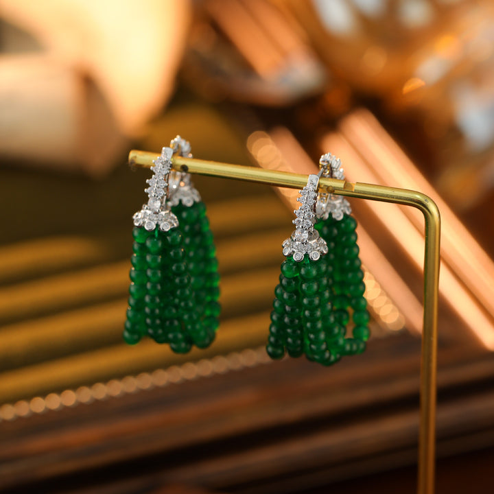 Emerald Green Beaded Drop Earrings