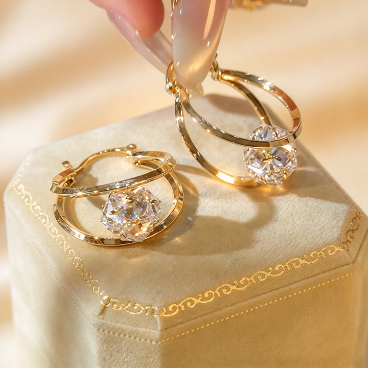 Double Hoop Zircon Ball Drop Earrings