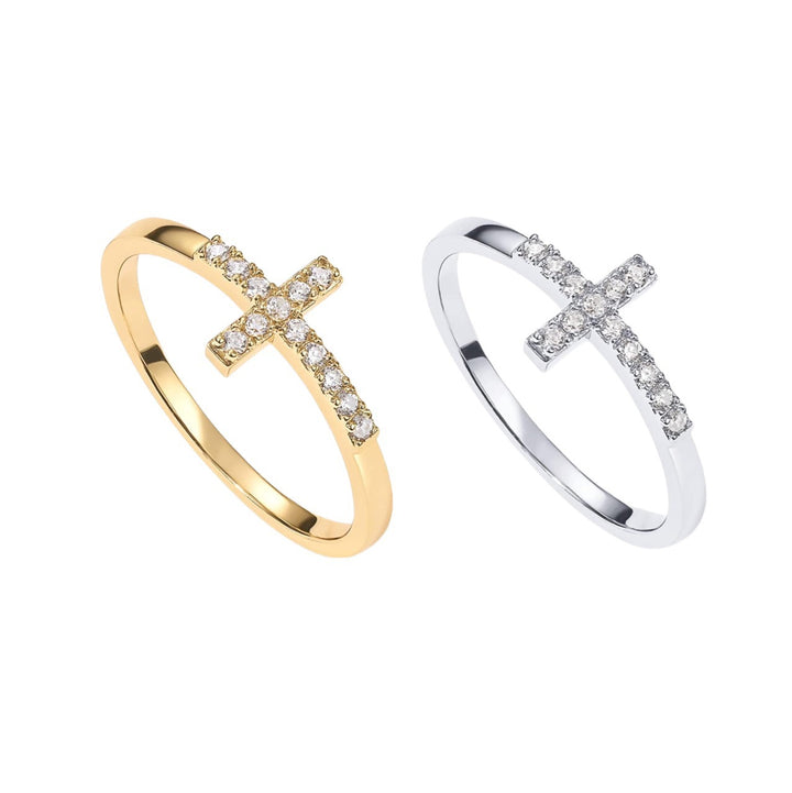 Cubic Zirconia Minimalist Cross Ring