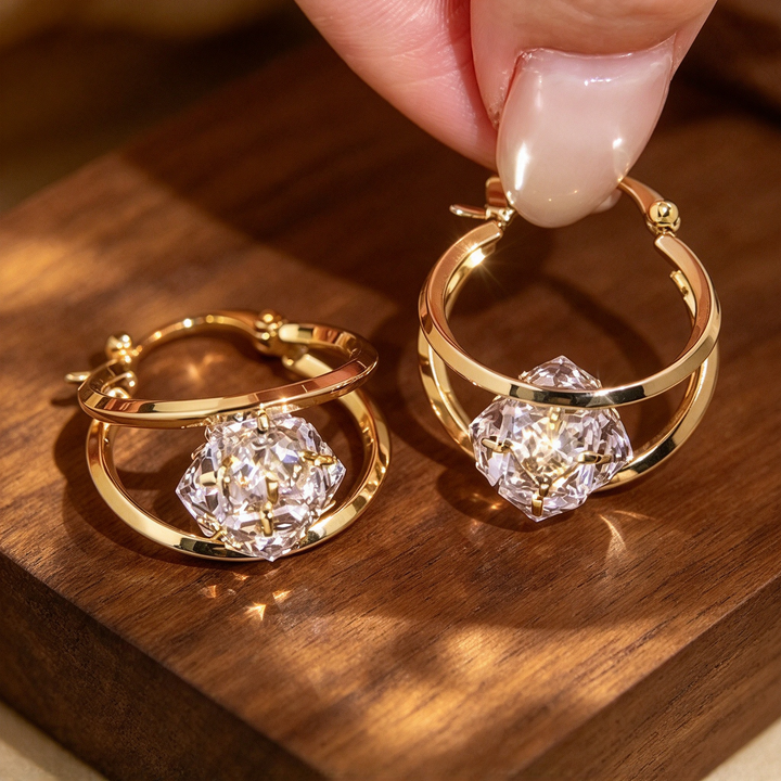 Double Hoop Zircon Ball Drop Earrings
