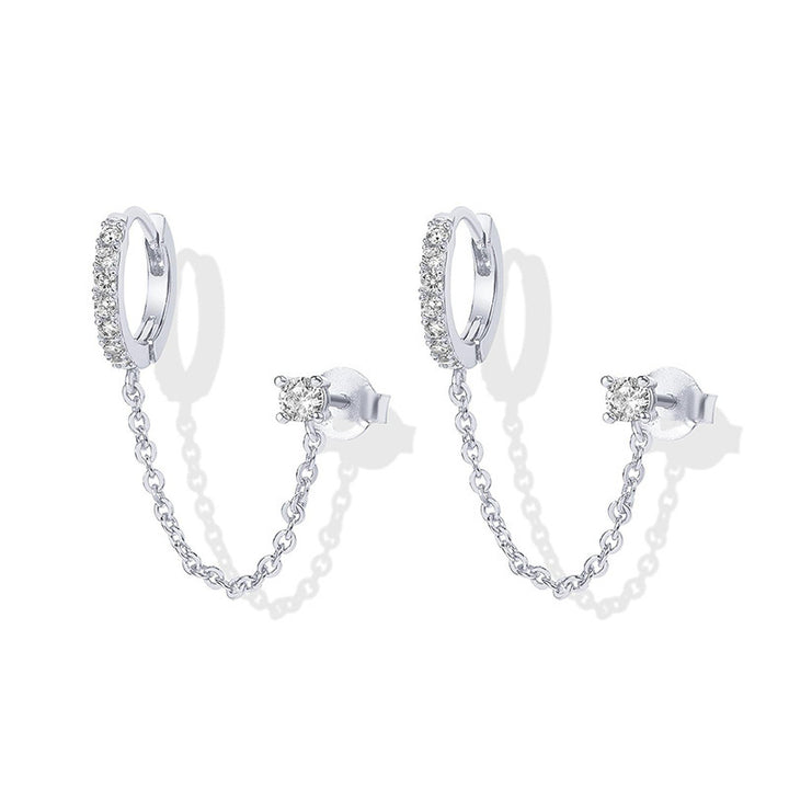 Chain Linked Double Piercing Hoop Stud Earrings Daily Stack