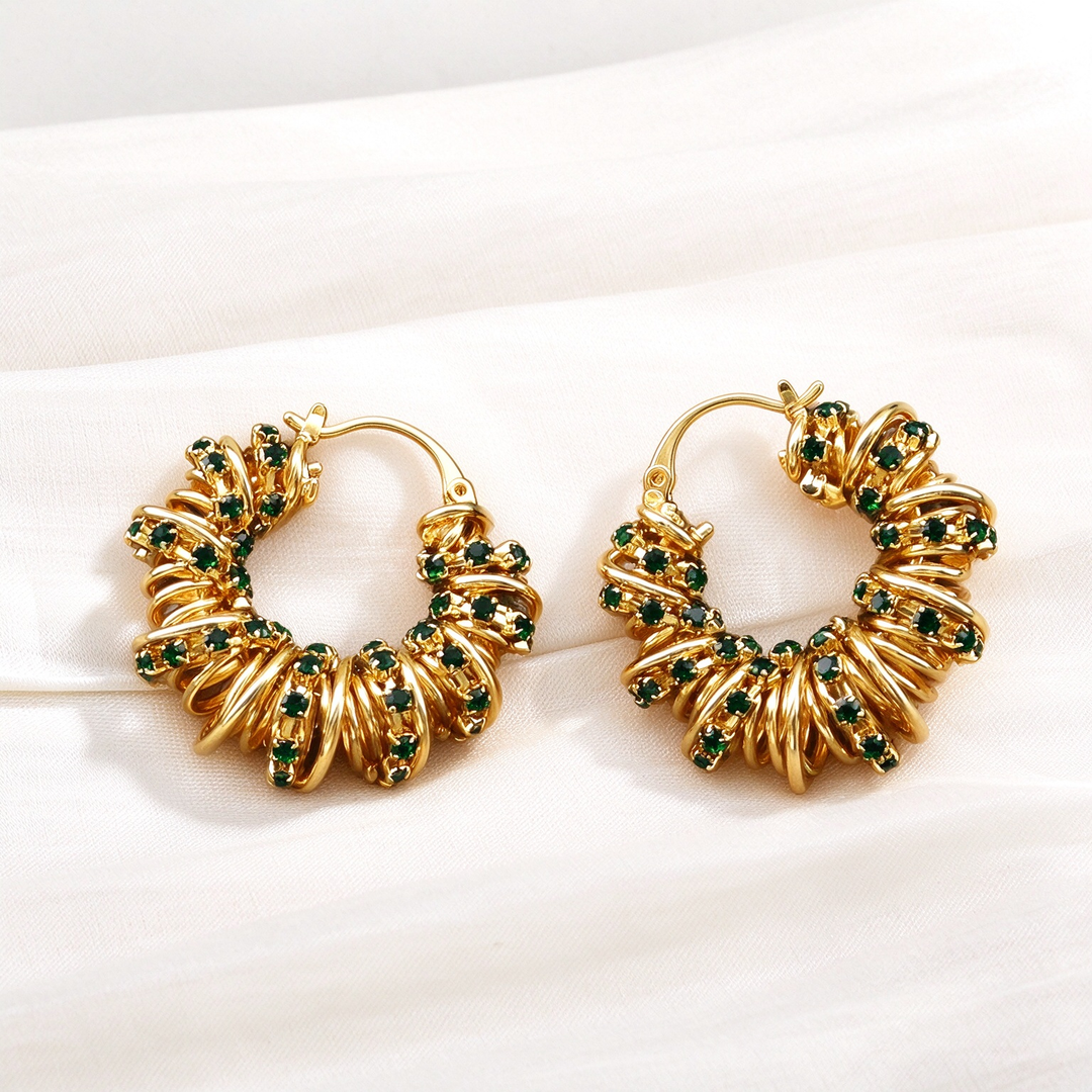 Twisted Spiral CZ Hoop Earrings
