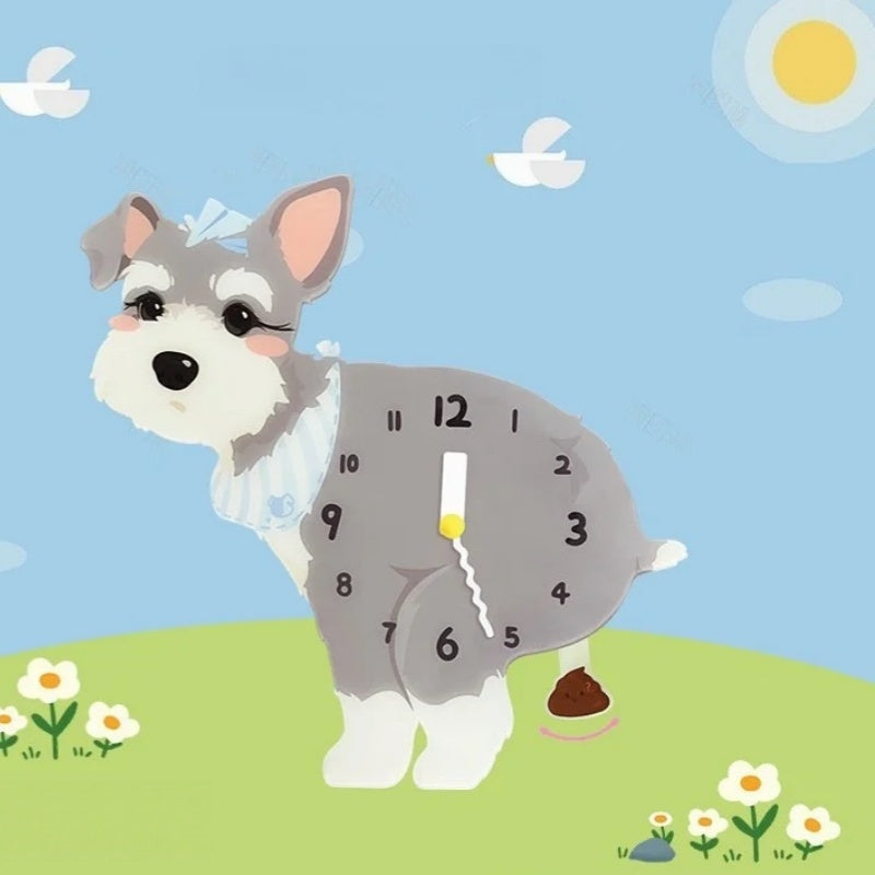 Small Dog Silent Wall Clock No Drill
