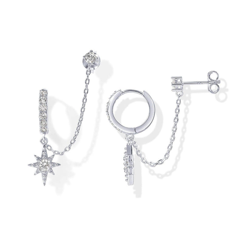 Chain Linked Double Piercing Hoop Stud Earrings Daily Stack