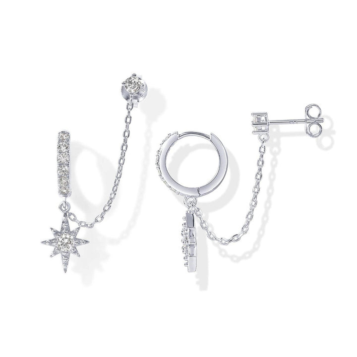 Chain Linked Double Piercing Hoop Stud Earrings Daily Stack
