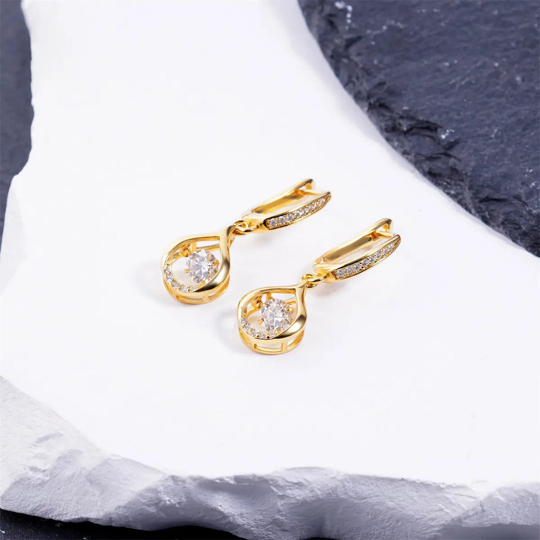 CZ Teardrop Dangle Huggie Earrings