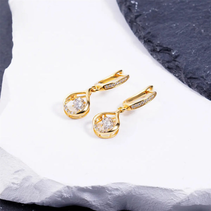 CZ Teardrop Dangle Huggie Earrings