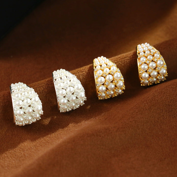 Pearl Cluster Curved Stud Earrings
