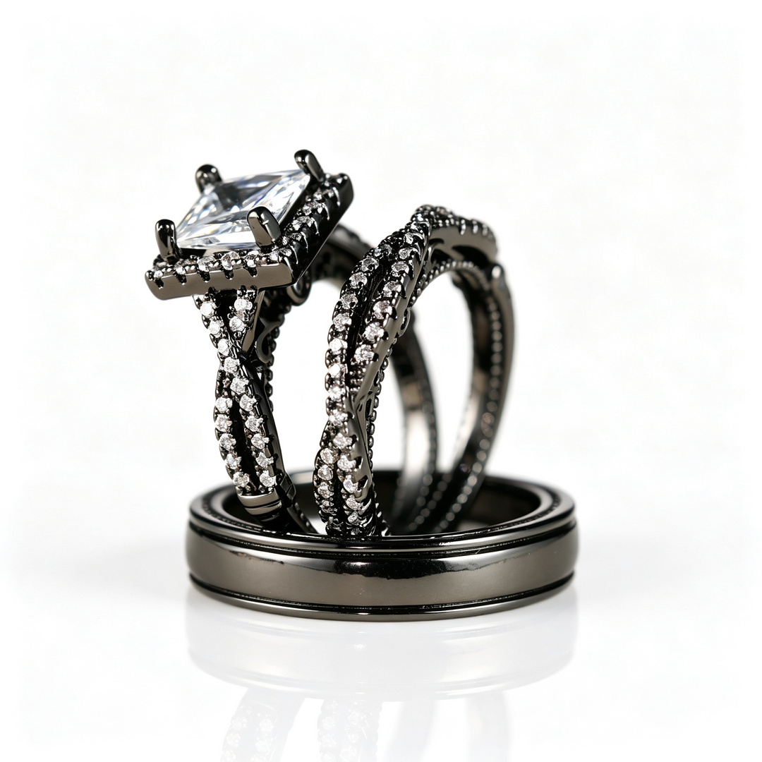 Cubic Zirconia 3‑Piece Wedding Ring Set