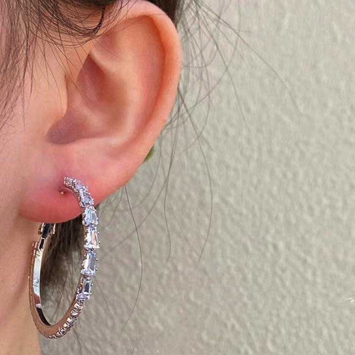 Baguette Zircon Large Hoop Earrings for Women
