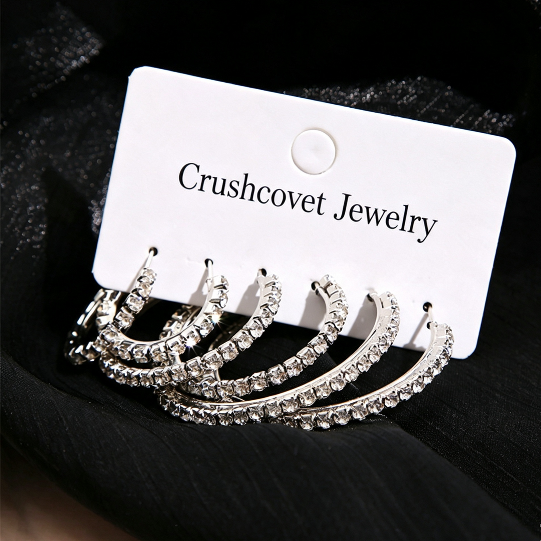 Shiny CZ Hoop Earring 3‑Pairs Collection