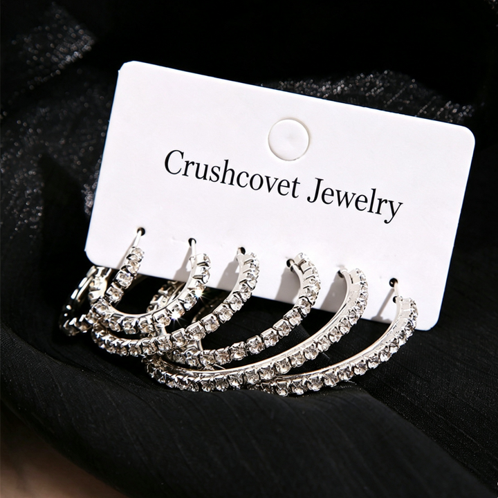 Shiny CZ Hoop Earring 3‑Pairs Collection