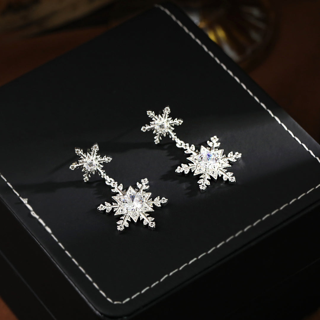 Zircon Snowflake Drop Earrings