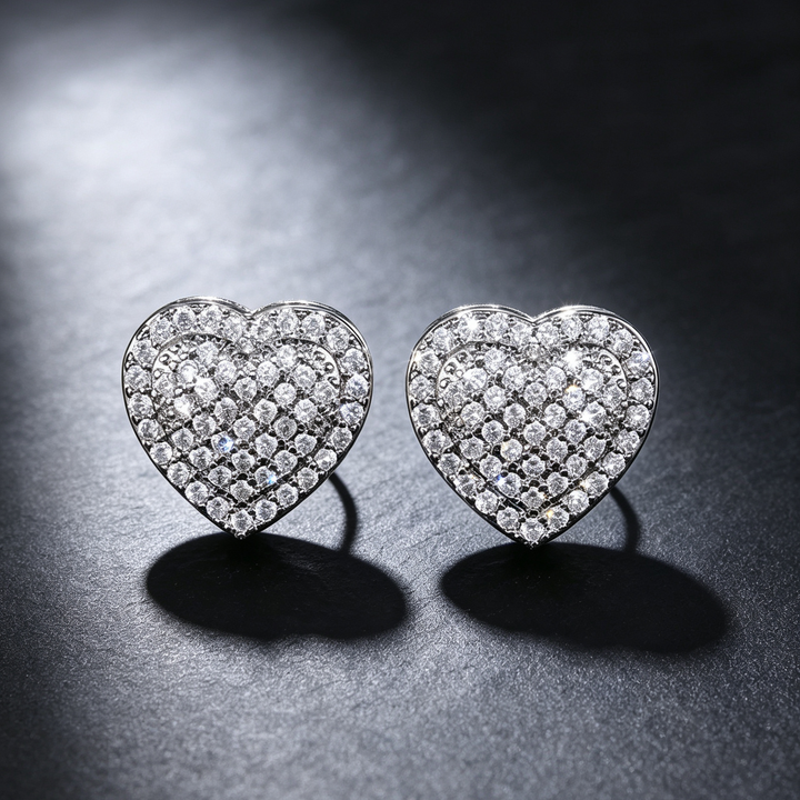 Pave Heart Stud Earrings Date Night Events