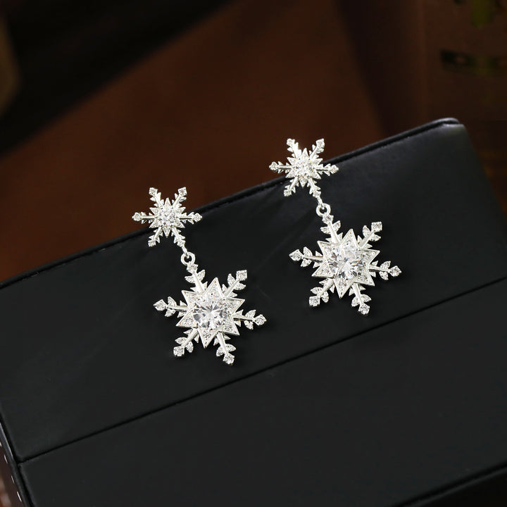 Zircon Snowflake Drop Earrings