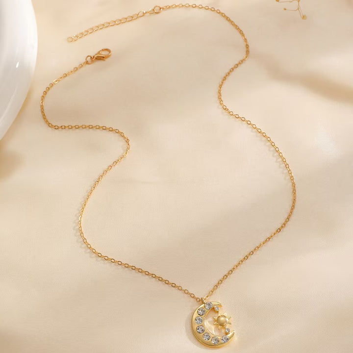 Sun Moon Pendant Necklace Everyday Layering Look