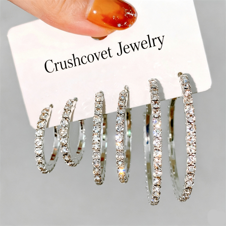 Shiny CZ Hoop Earring 3‑Pairs Collection