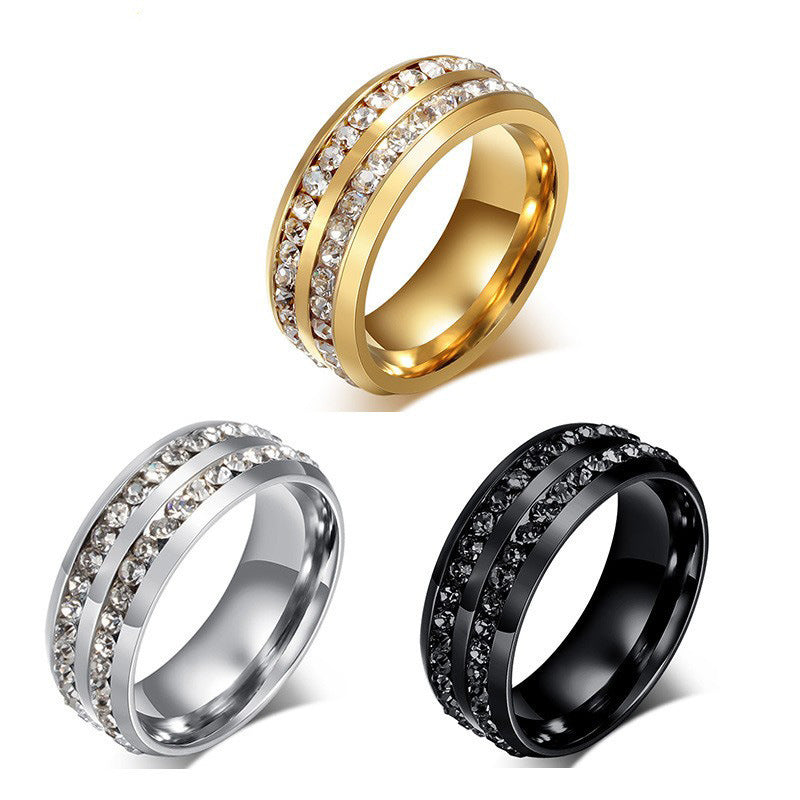 Double Row Zircon Stainless Steel Band Ring