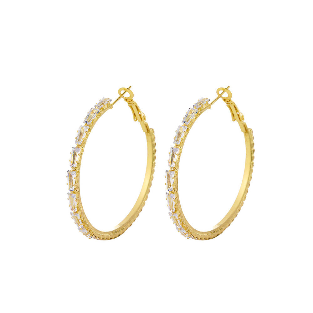 Baguette Zircon Large Hoop Earrings for Women