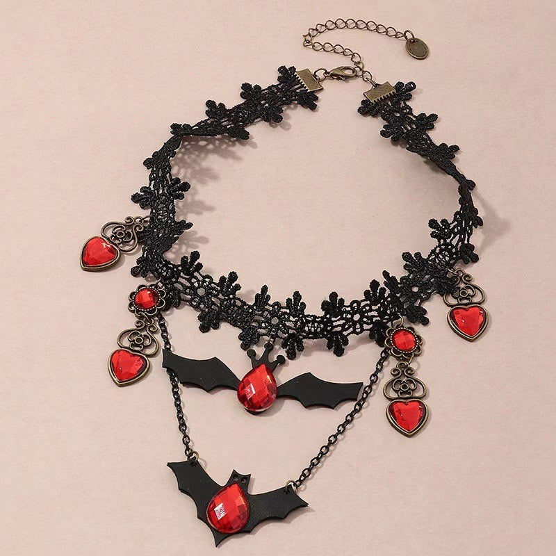 Halloween Black Lace Bat Choker Necklace