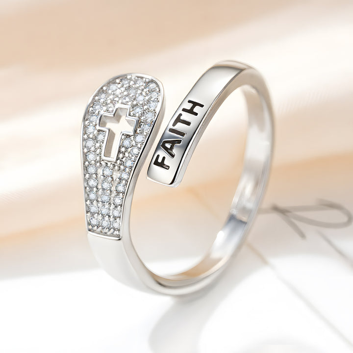 Faith Cross Zircon Adjustable Ring For All