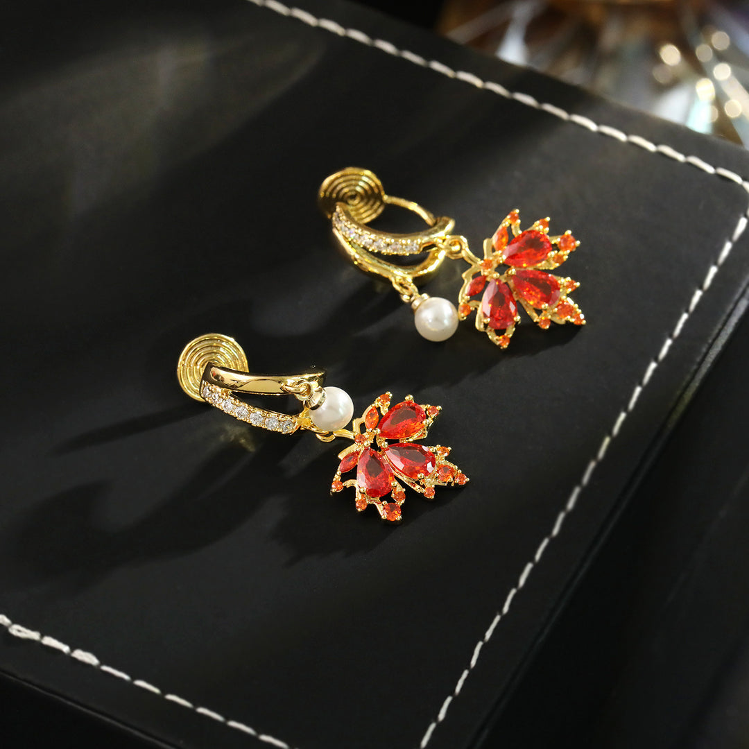 Red Maple Leaf No Piercing Clip Earrings