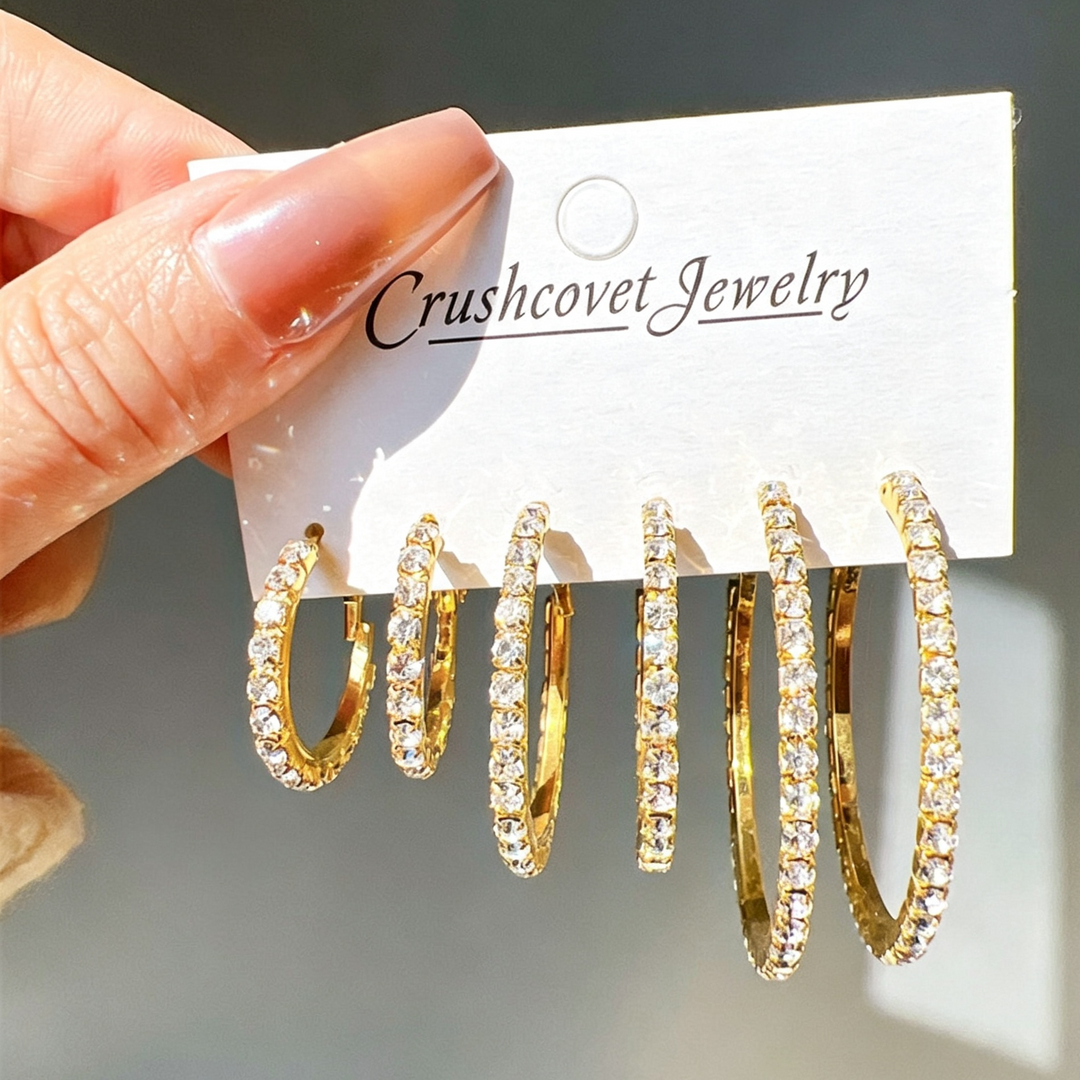 Shiny CZ Hoop Earring 3‑Pairs Collection