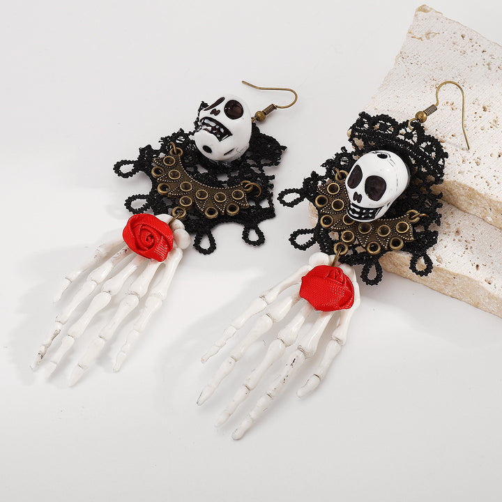Halloween Lace Skeleton Hand Dangle Earrings