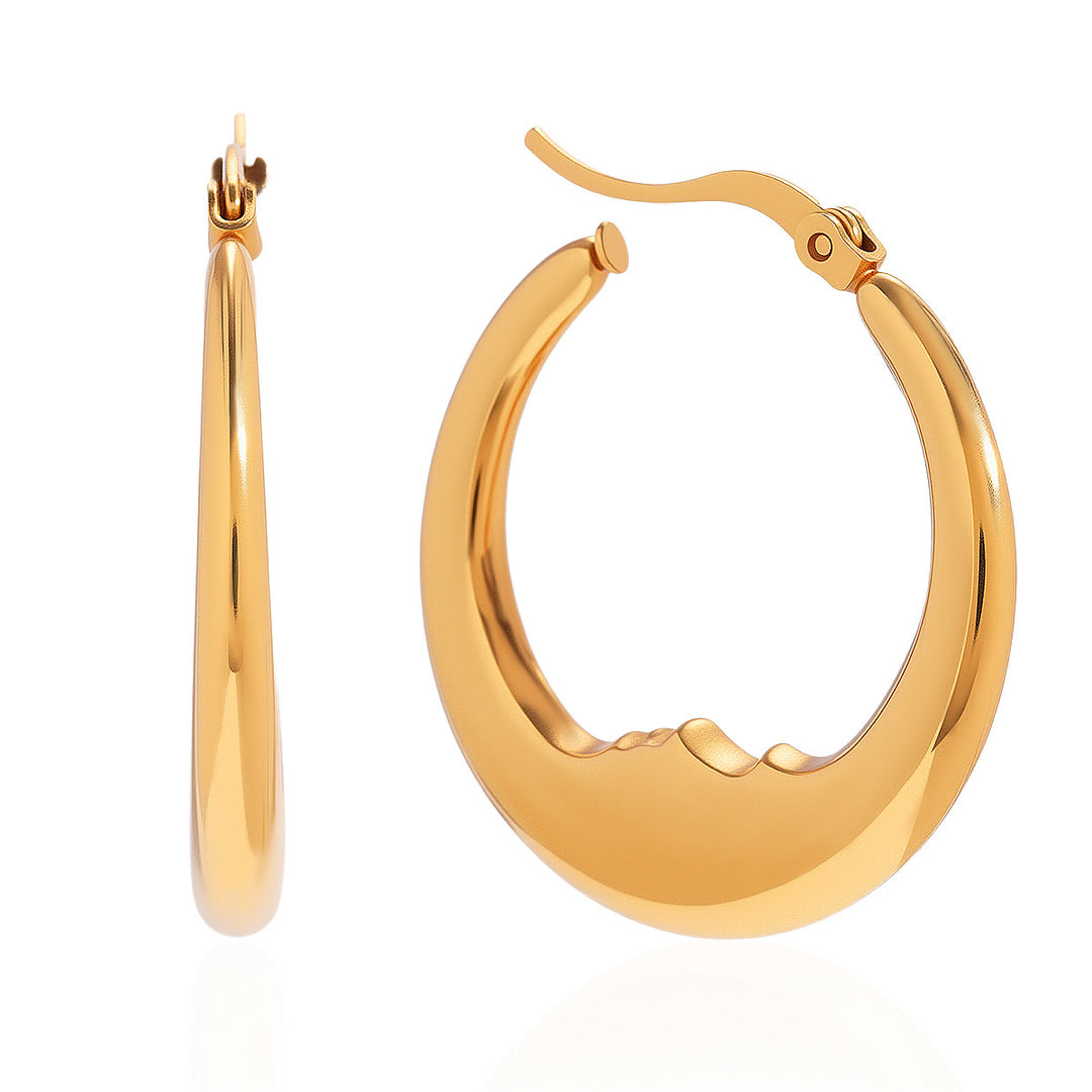 Polished Curved Moon Shape Huggie Hoop Earrings