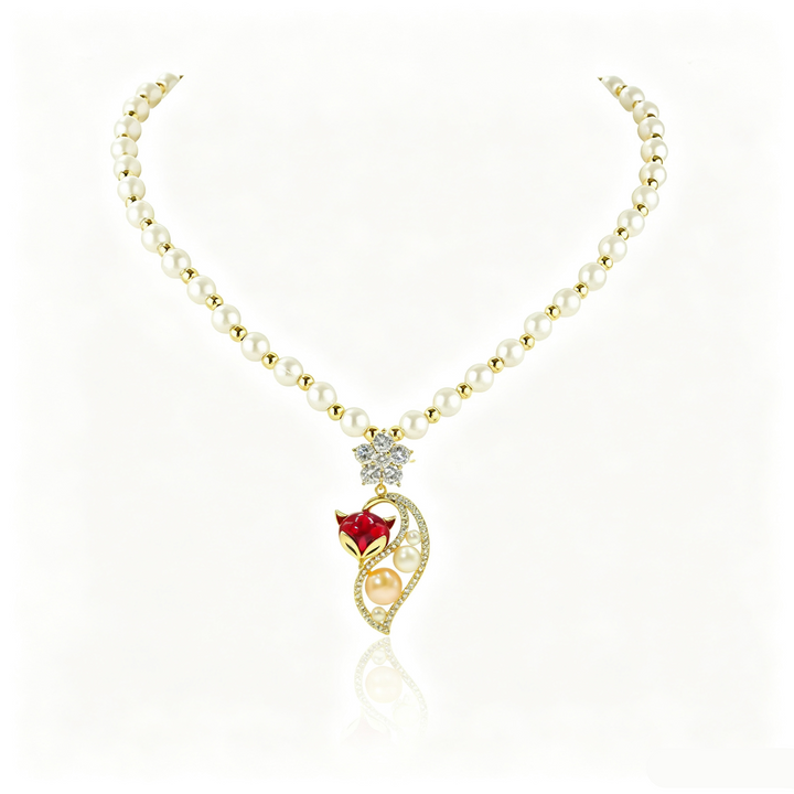 Red fox pearl light luxury necklace