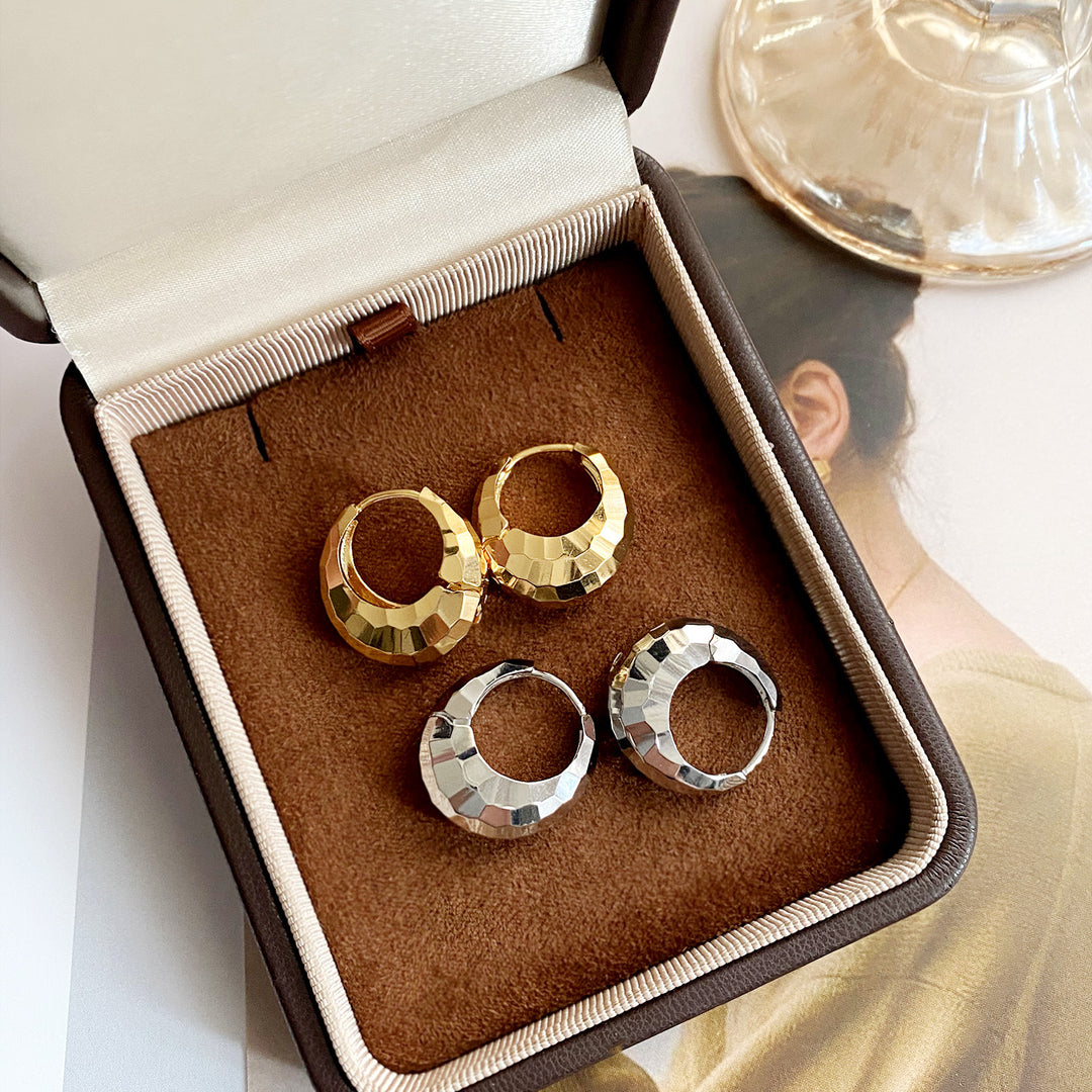Faceted Geometric Huggie Hoop Earrings