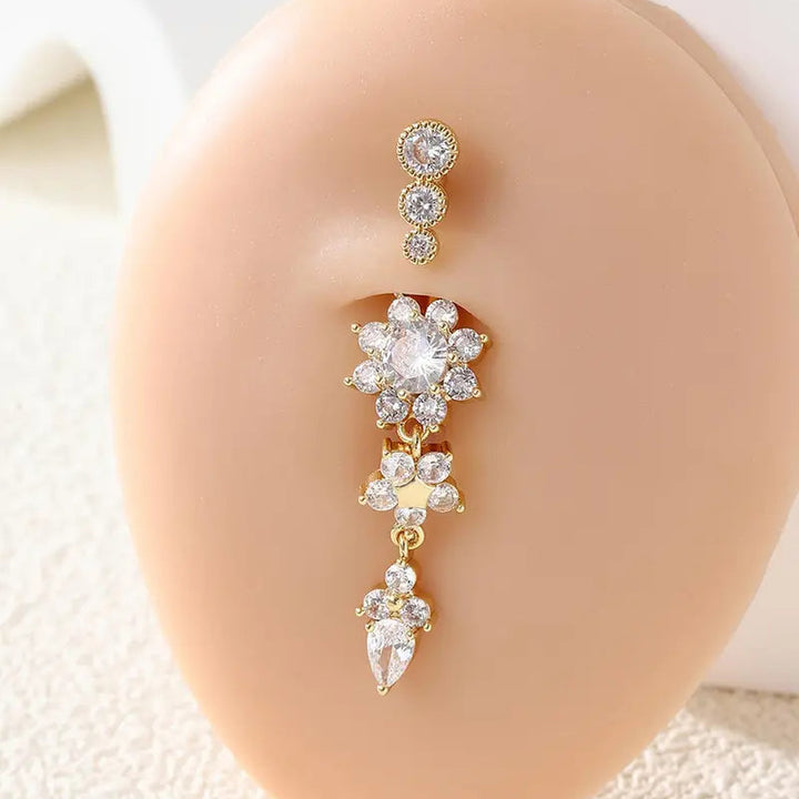 Flower Dangle Belly Ring Daily Body Piercing Jewelry