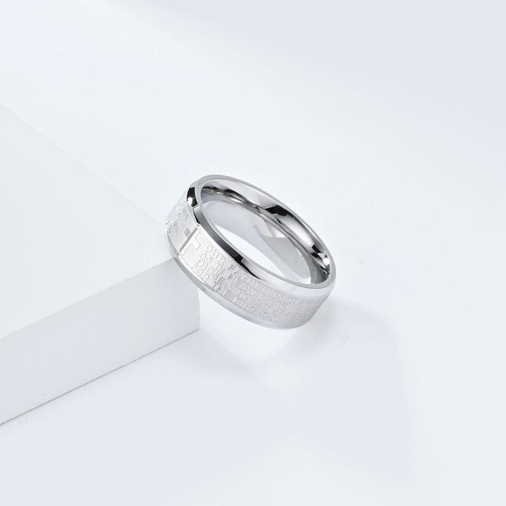 Unisex Titanium Steel Cross Prayer Text Band Ring