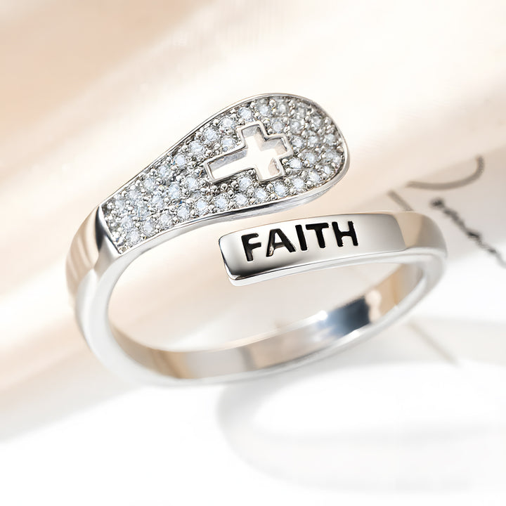 Faith Cross Zircon Adjustable Ring For All