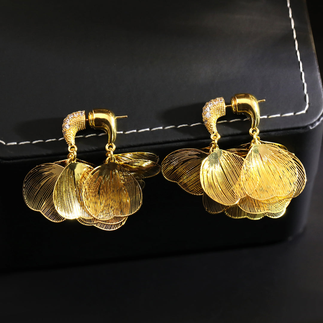 Textured Wire Drawn Petal Dangle Earrings