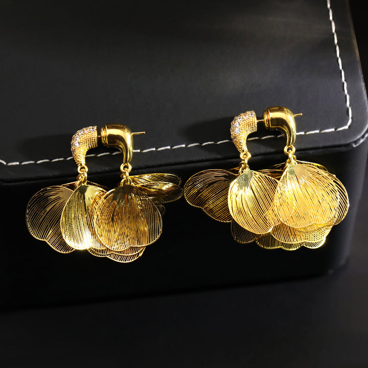 Textured Wire Drawn Petal Dangle Earrings