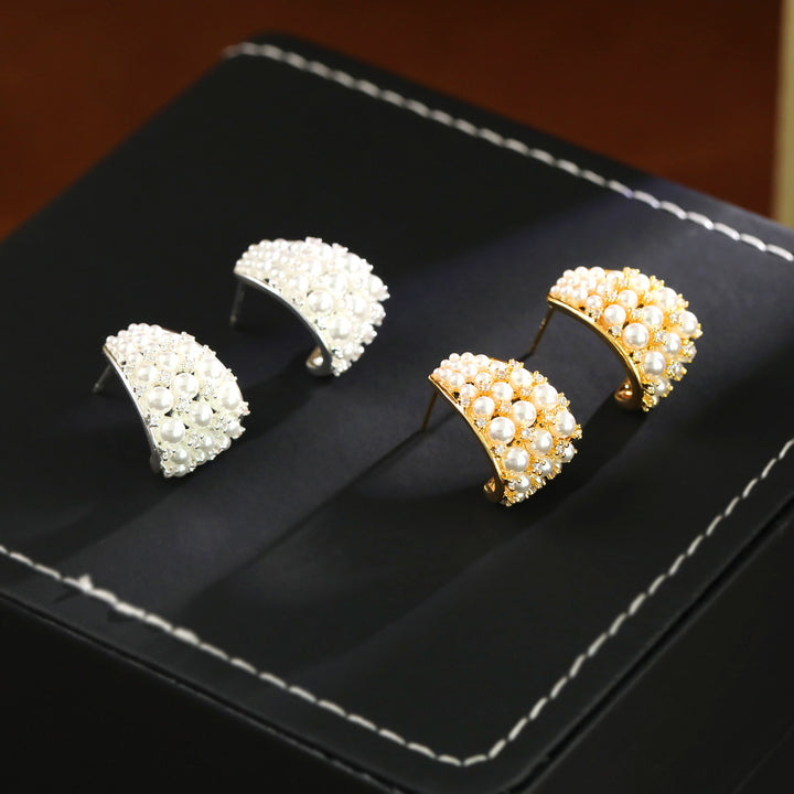 Pearl Cluster Curved Stud Earrings