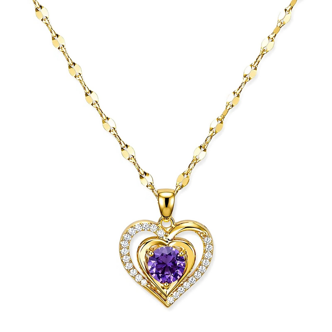 Gold Plated Purple Zircon Heart Necklace