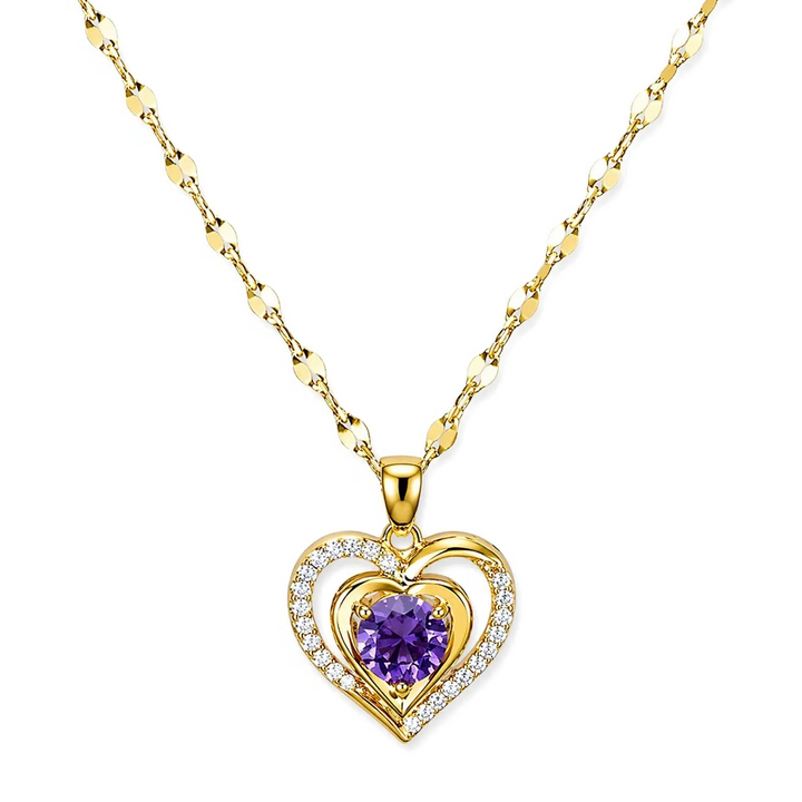 Gold Plated Purple Zircon Heart Necklace