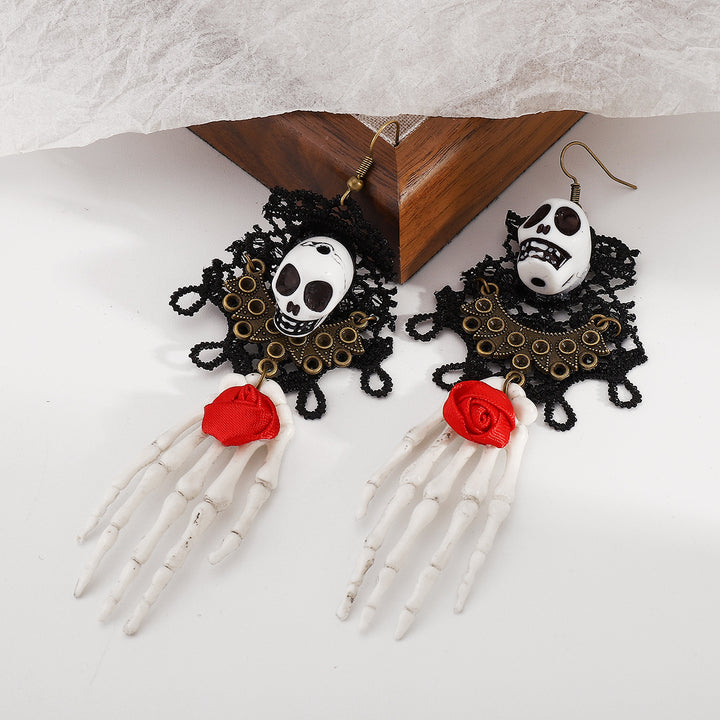 Halloween Lace Skeleton Hand Dangle Earrings