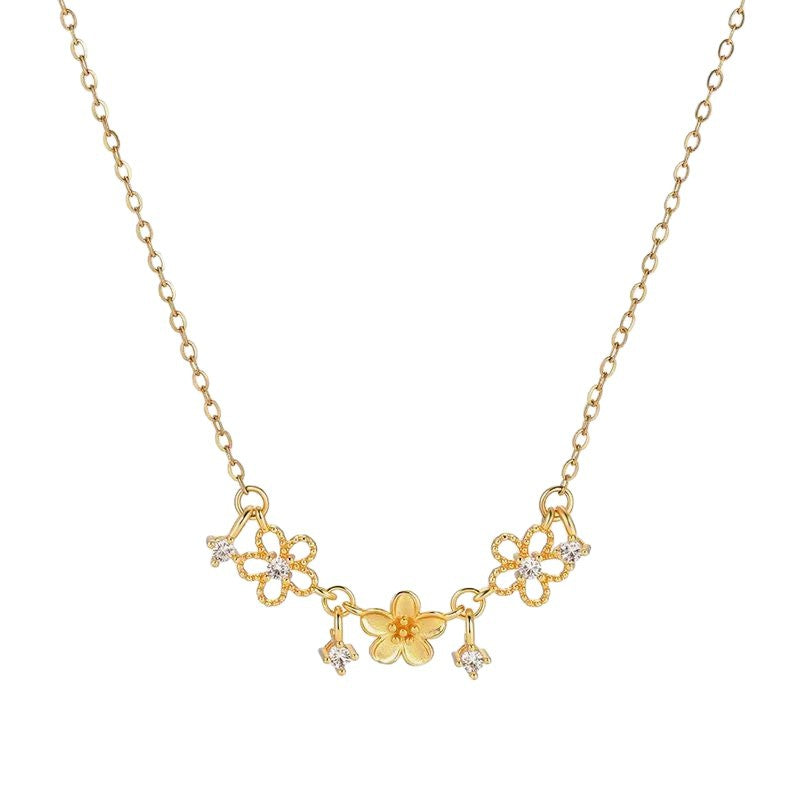 Floral Hollow CZ Tassel Necklace