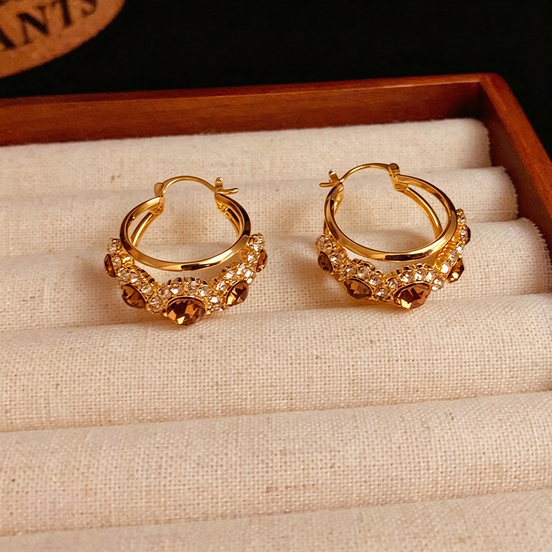 Delicate Mocha Zircon Cutout Huggie Earrings