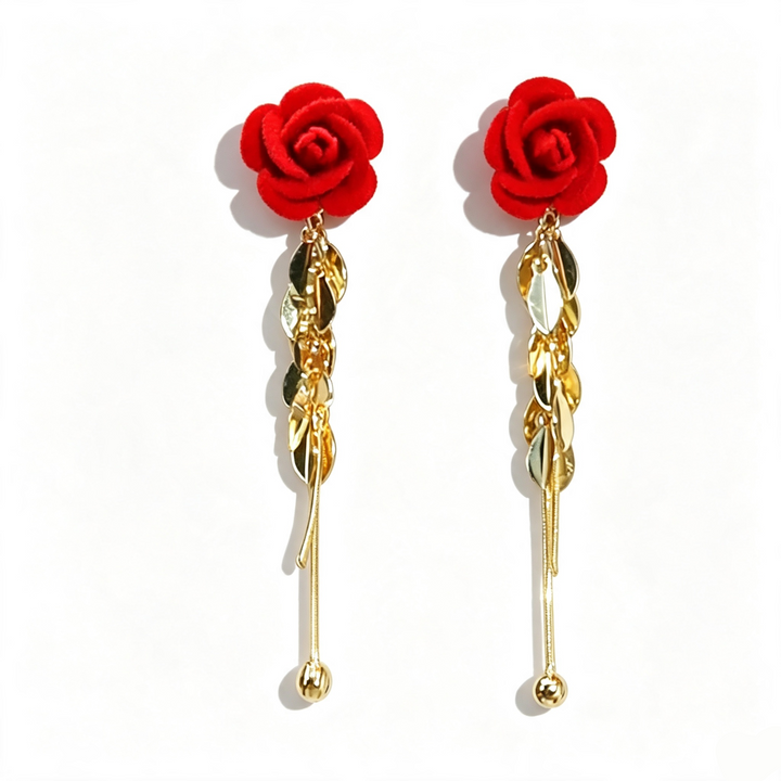 Red Rose Wheat Tassel Earrings