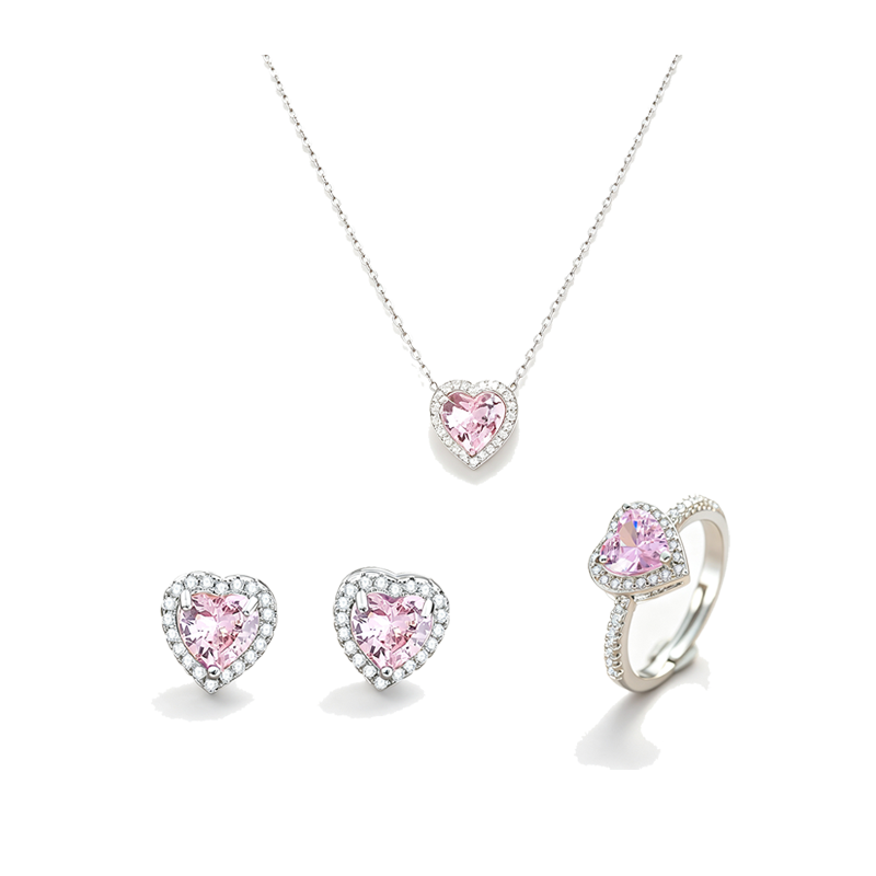 Halo Heart Zircon Matching Three Piece Jewelry Set