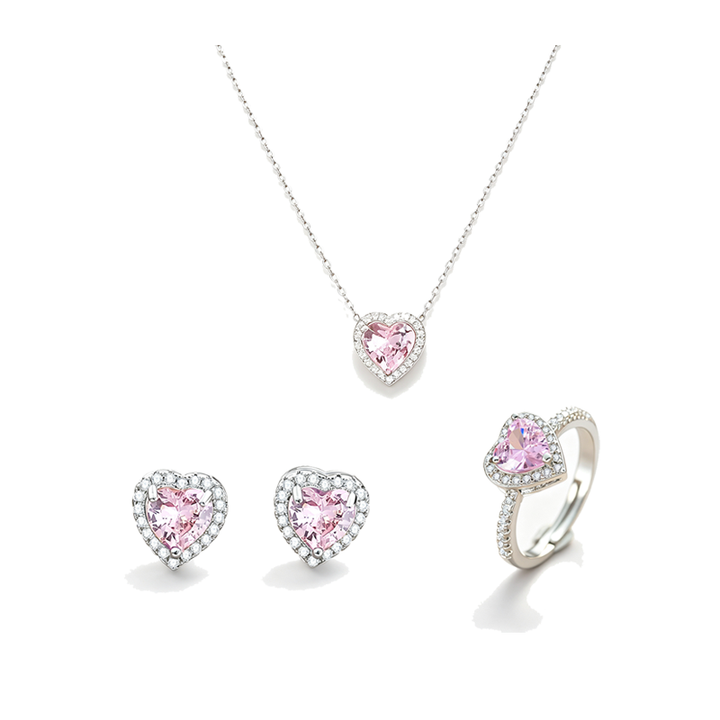 Halo Heart Zircon Matching Three Piece Jewelry Set